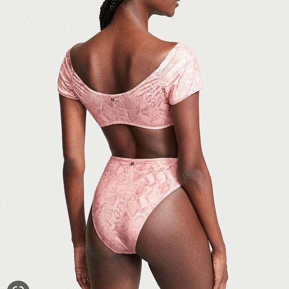 Victorias Secret Swim Twist off Shoulder Short-sleeve Bikini Top & Bottom pink M - Picture 7 of 8